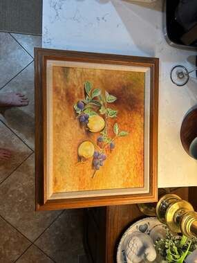 Vintage LSH 92 Signed Original Still Life Oil Painting of Plums and Apples
